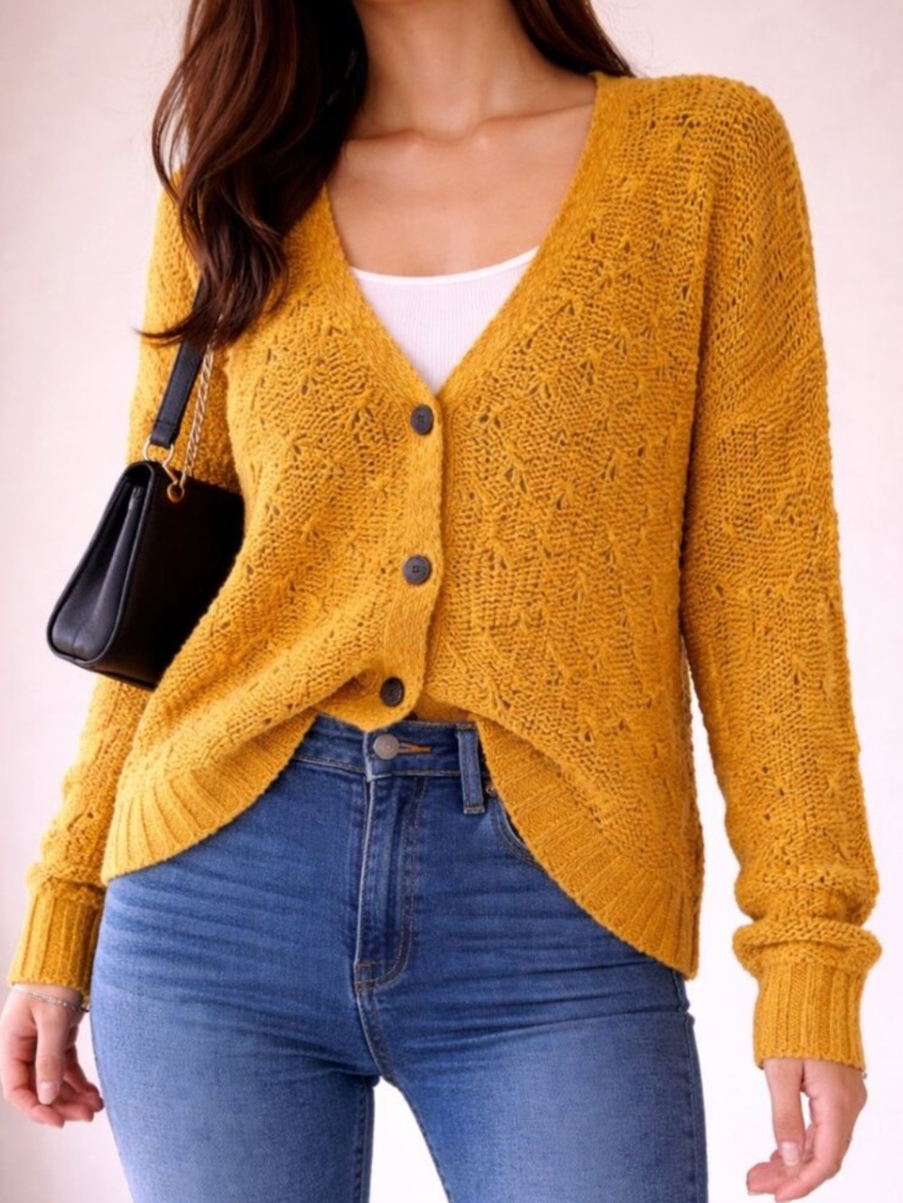 American Eagle Outfitters Mustard Yellow V-Neck Button Cardigan